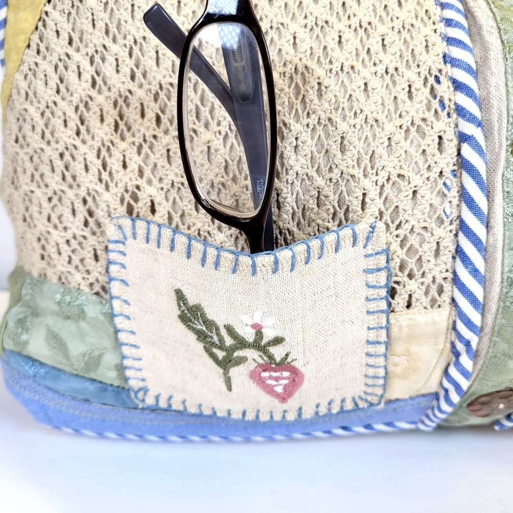 Handmade‎ Grannycore Patchwork Shoulder Bag Embroidered Floral Pockets Buttons - Picture 6 of 16